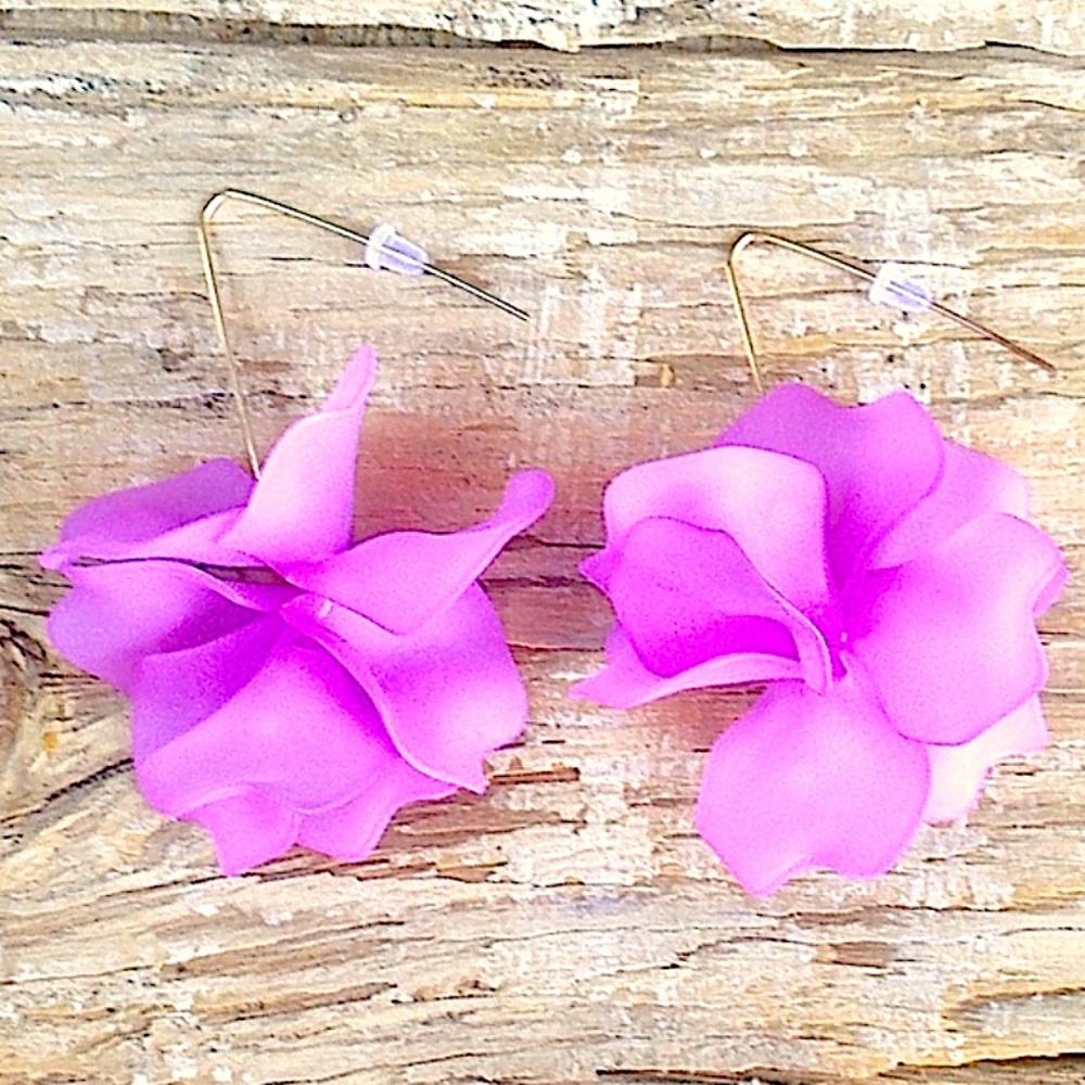 Purple Flower Drop Earrings - Picture 1 of 4